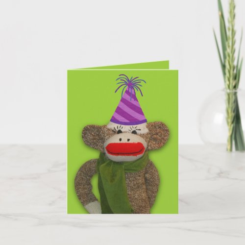 Sock Monkey Birthday Hat Card