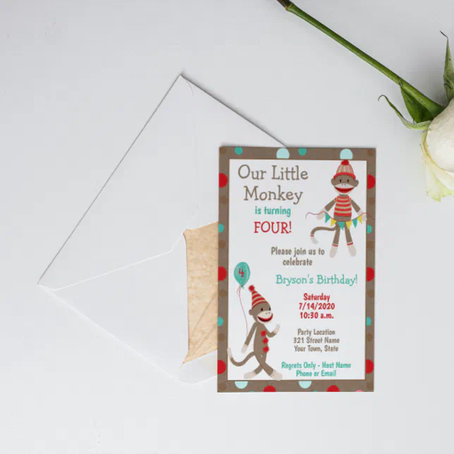 Sock Monkey Birthday Invitation Zazzle