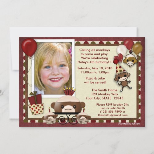 Sock Monkey Birthday Invitation ADORABLE photo