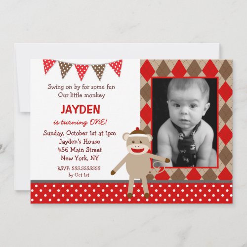 Sock Monkey Birthday Invitations