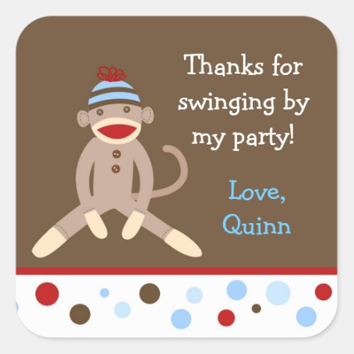 Sock Monkey Birthday Party Favor Stickers Boy