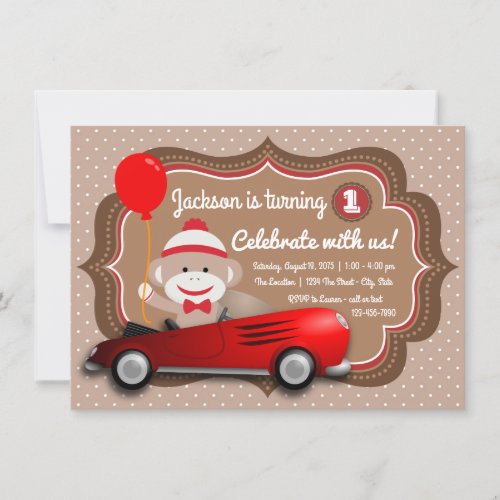 Sock Monkey Birthday Party Invitation