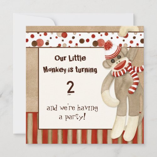 Sock Monkey Birthday Party Invitation