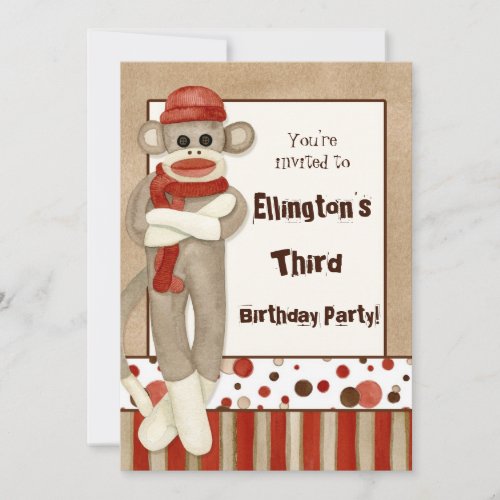 Sock Monkey Birthday Party Invitation