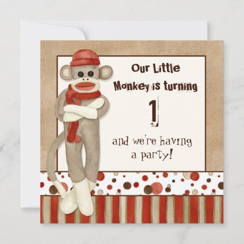 Sock Monkey Birthday Party Invitation