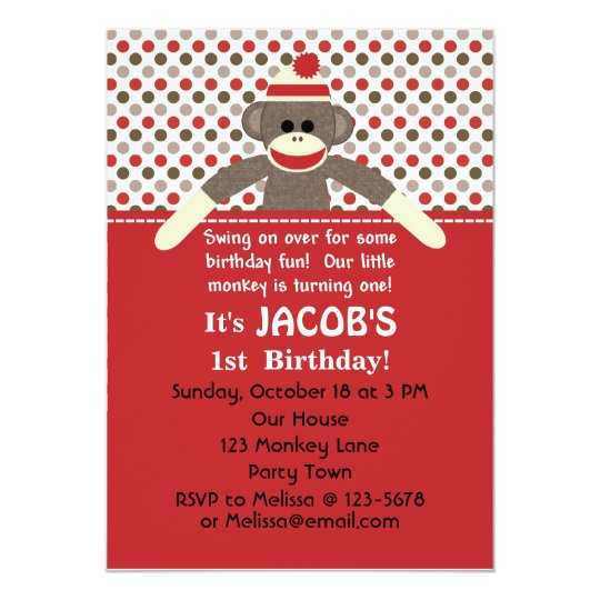 sock monkey birthday party invitation customize zazzle com customize party invitations