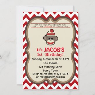 Sock Monkey Birthday Party invitation - customize