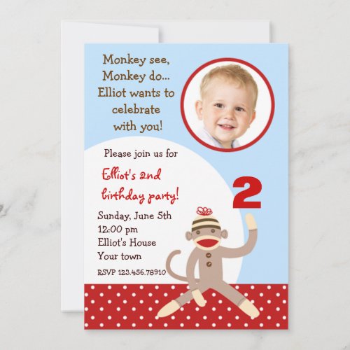 Sock Monkey Birthday Party Invitations
