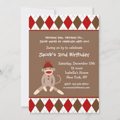 Sock Monkey Birthday Party Invitations