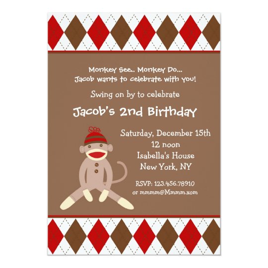 Sock Monkey Party Invitations 2