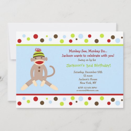 Sock Monkey Birthday Party Invitations Kids