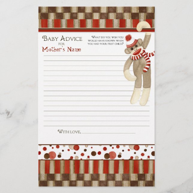 Sock Monkey, Boy Baby Shower Advice (Front)