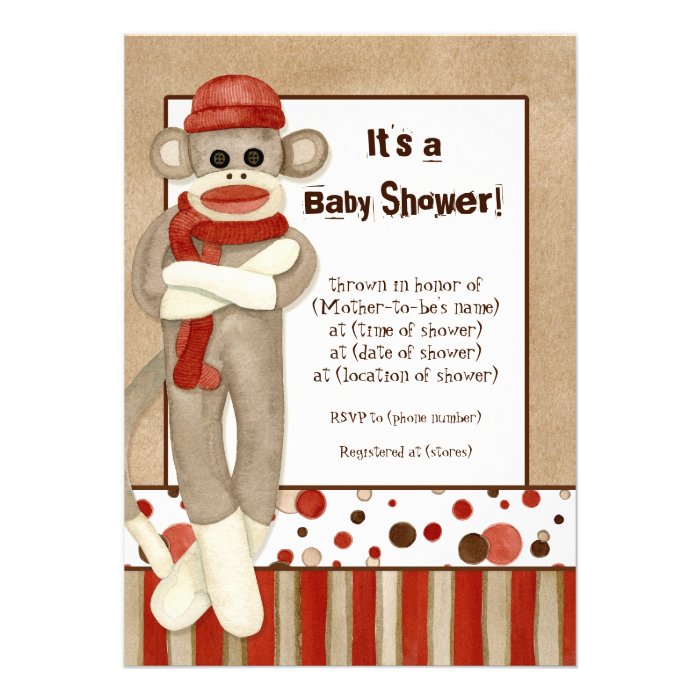 Sock Monkey, Boy Baby Shower Invitation