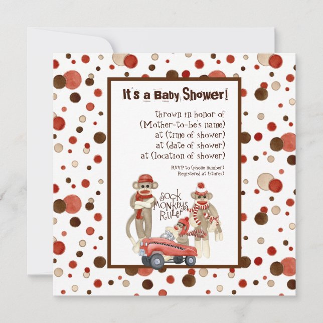 Sock Monkey, Boy Baby Shower Invitation (Front)