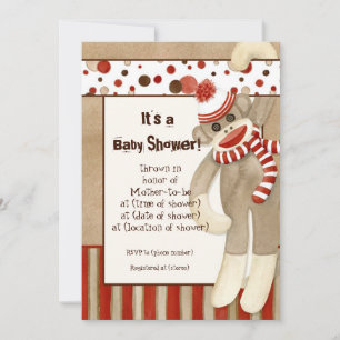 Sock Monkey, Boy Baby Shower Invitation