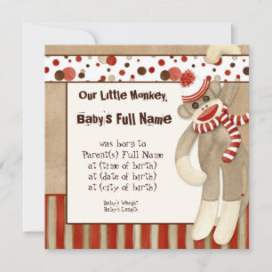 Sock Monkey, Boy Birth Announcement