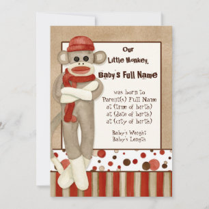 Sock Monkey, Boy Birth Announcement