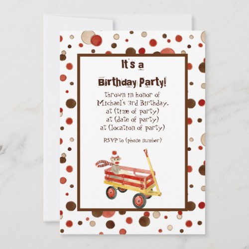 Sock Monkey Boy Birthday Party Invitation