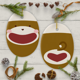 Sock Monkey Boy Christmas Tree  Ceramic Ornament