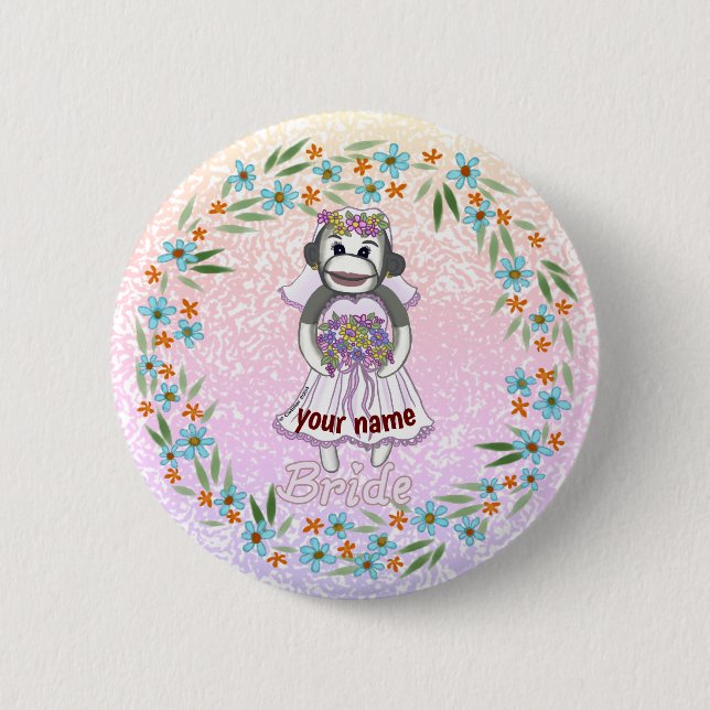 Sock Monkey Bride  Button (Front)