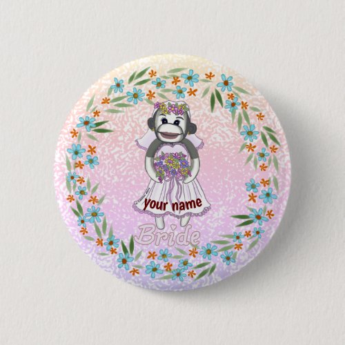 Sock Monkey Bride  Button