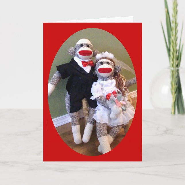 Sock Monkey Bride & Groom Card (Front)