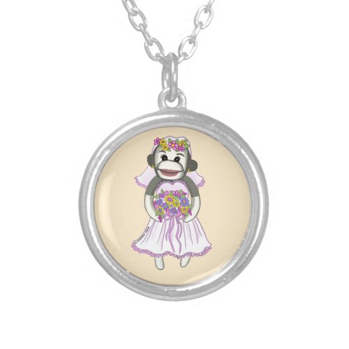 Sock Monkey Bride round necklace