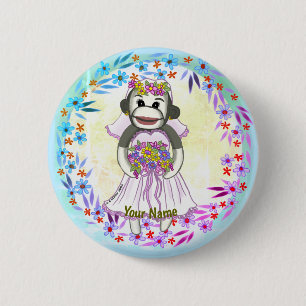 Sock Monkey Bride wedding pin button