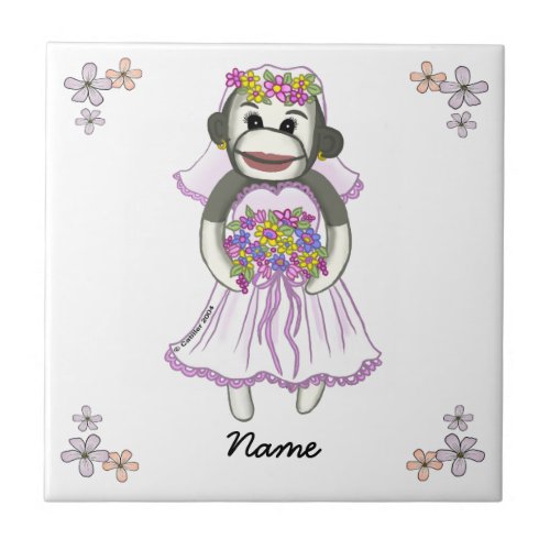 Sock Monkey Bride wedding Tile