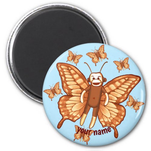 Sock Monkey Butterfly custom name Magnet