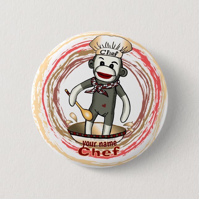 Sock Monkey Chef pin button (Front)