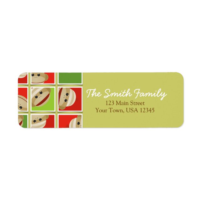 Sock Monkey Christmas Blocks Return Address Label (Front)