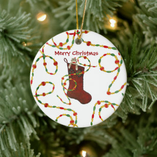 Sock Monkey Christmas Ceramic Ornament