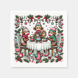 Sock Monkey Christmas Tea Party Napkins