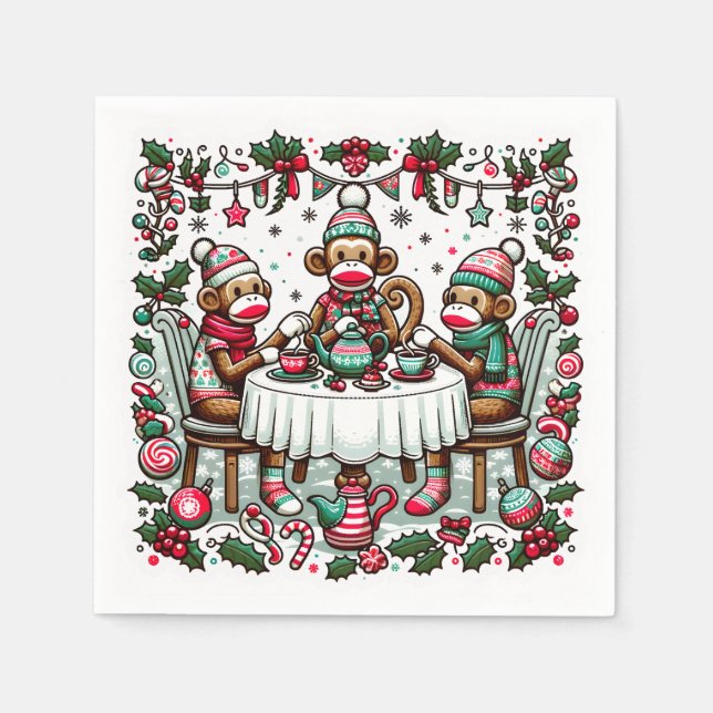 Sock Monkey Christmas Tea Party Napkins (Front)