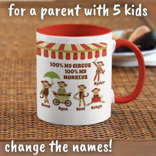 Sock Monkey Circus 5 Kids Names Parent Gift Mug