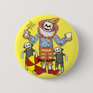 Sock Monkey Clown Button