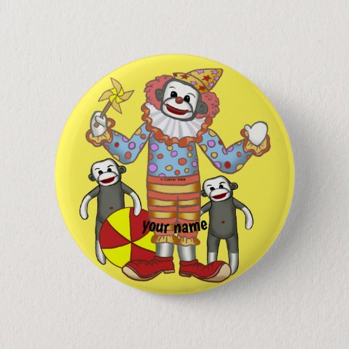 Sock Monkey Clown custom name Button