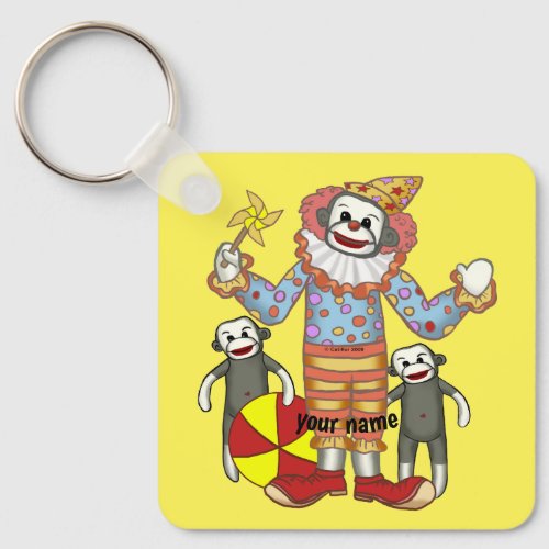 Sock Monkey Clown custom name  Keychain