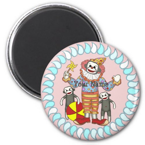 Sock Monkey Clown custom name magnet
