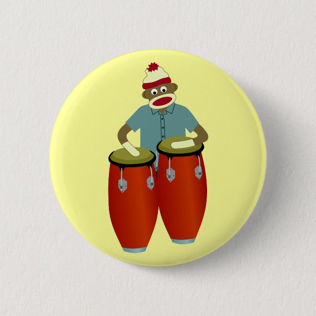 Sock Monkey Conga Drums Button (Front)