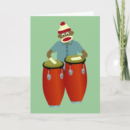 Sock Monkey Conga Drums Card
