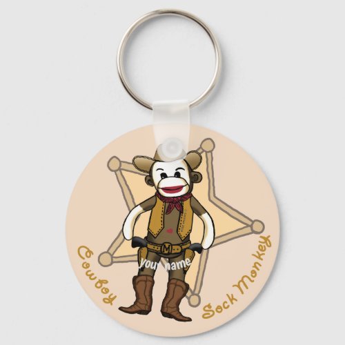 Sock Monkey Cowboy custom name Keychain