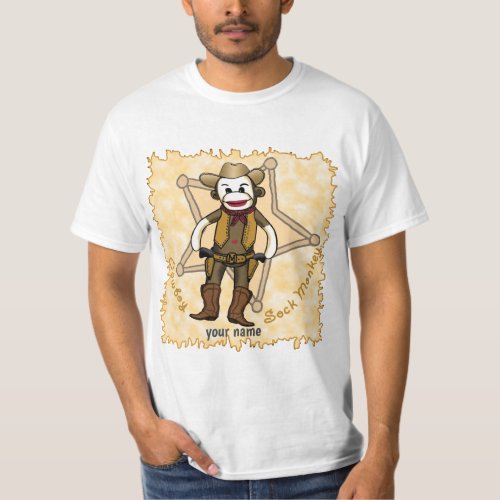 Sock Monkey Cowboy custom name T_Shirt