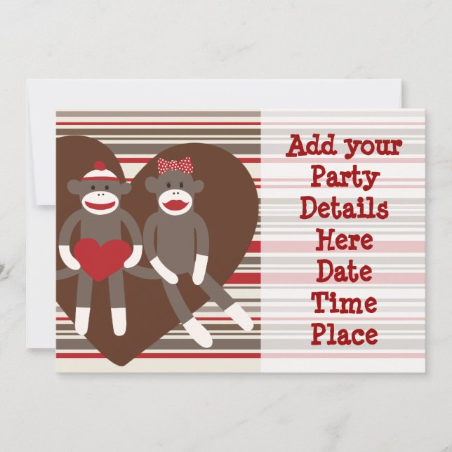 Sock Monkey Custom Party Invitations Templates (Front)