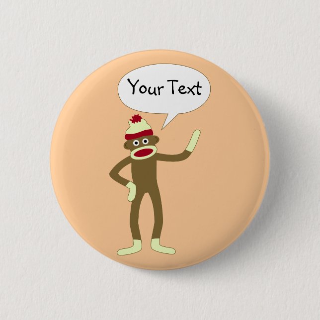 Sock Monkey Customizable Comic Speech Bubble Button (Front)