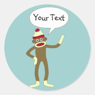 Sock Monkey Customizable Comic Speech Bubble Classic Round Sticker