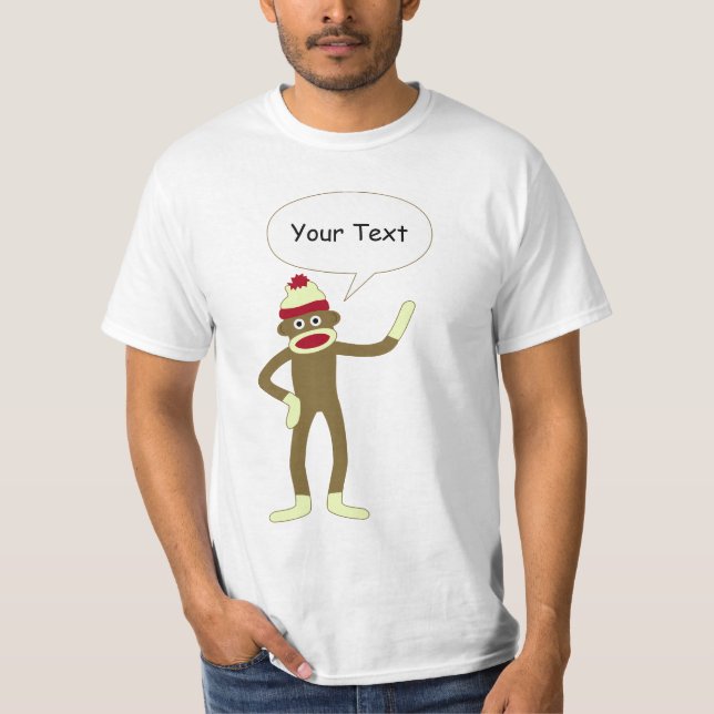 Sock Monkey Customizable Comic Speech Bubble T-Shirt (Front)