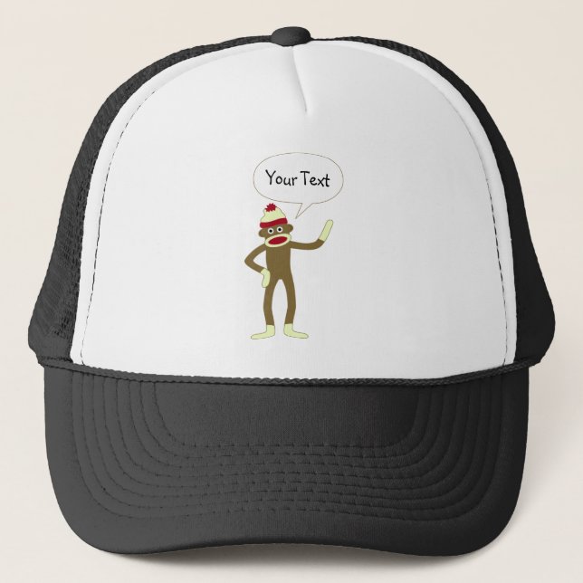 Sock Monkey Customizable Comic Speech Bubble Trucker Hat (Front)