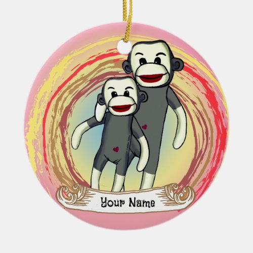 Sock Monkey Dad custom name Ceramic Ornament